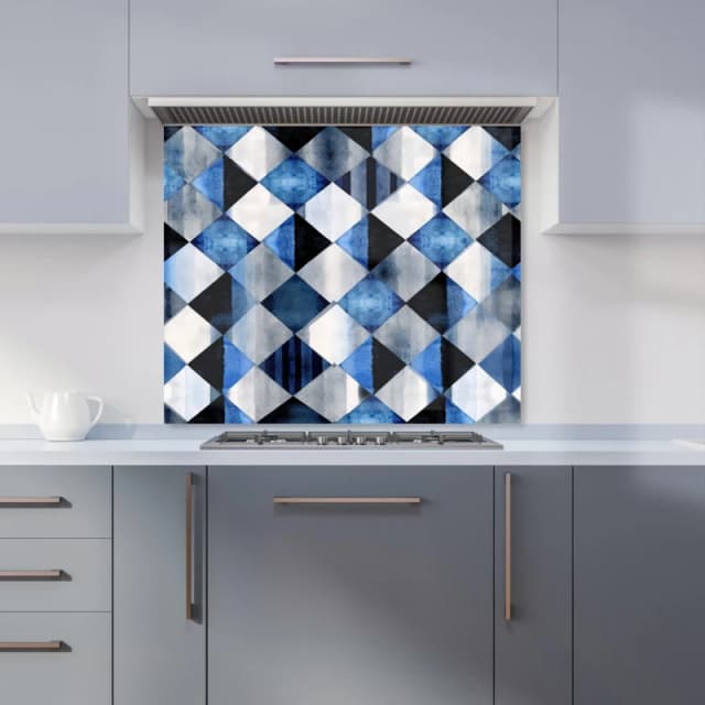 Warren Reed - Designer Square Checkered Pattern Kitchen Splashback in Blue Size: 600mm x 750mm Blue Unisex 600mm x 750mm
