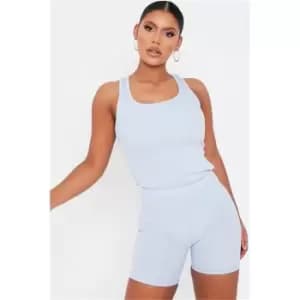 I Saw It First Baby Blue Rib Crop Cycling Shorts - Blue