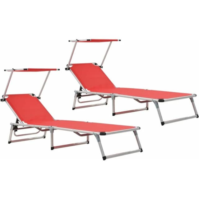 VIDAXL Folding Sun Loungers with Roof 2 pcs Aluminium&Textilene Red Vidaxl 8720286136706