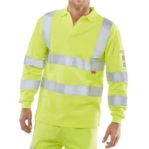 Click Arc Flash Polo L Sleeve Hi Vis Fire Retardant 2XL Yellow Ref