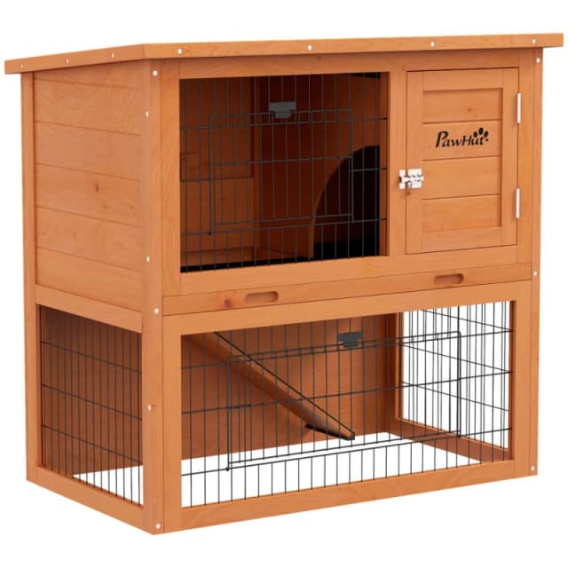 PawHut Pawhut - Wooden Rabbit Hutch, 80cm Antiseptic Outdoor, for 1-2 Rabbits - Orange 5056725374402