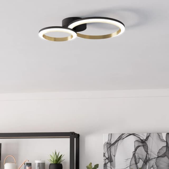 EGLO Calliera Black & Brass Steel LED Circle Modern Ceiling Light Black