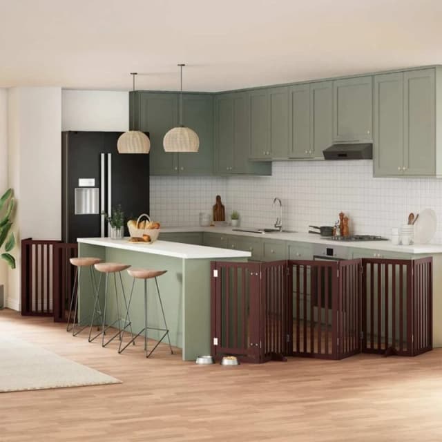 vidaXL Dog Gate with Door Foldable 15 Panels Brown 750cm Poplar Wood, Brown 3155664