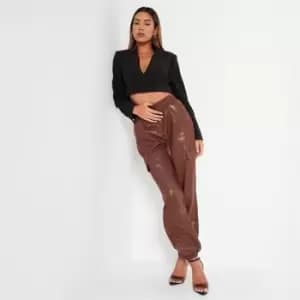 I Saw It First Faux Leather Utility Cargo Trousers - Brown