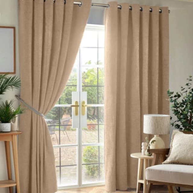 Luxury Living Chenille Blackout Ring Top Eyelet Curtains 117Cm X 137Cm Beige