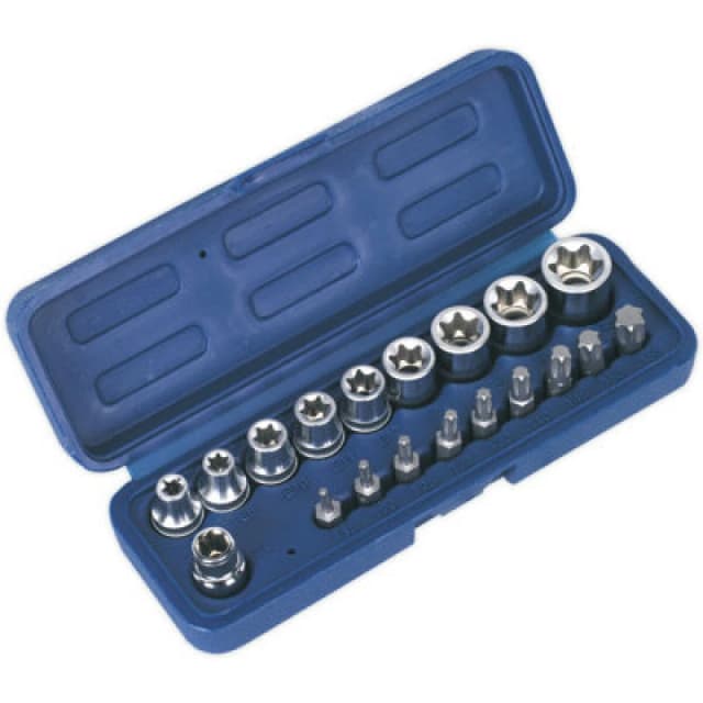 Loops 19pc TRX Star Socket & Hex Bit Set - 3/8" Square Drive - Male & Female TORX Multi