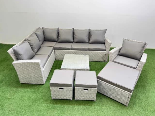 Fimous 10 Seater Corner Sofa Sets with Coffee Table Chair 3 Stools Light Grey Light Grey Unisex