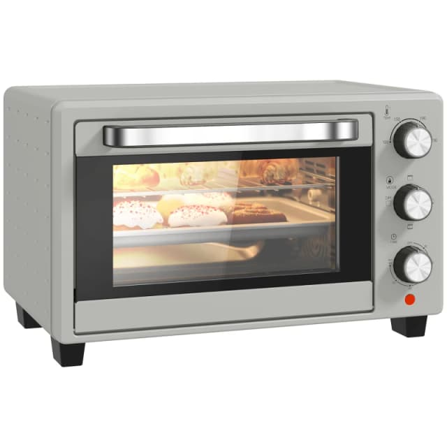 HOMCOM Mini Oven 21L Countertop Electric Toaster Oven Adjustable Temperature Silver