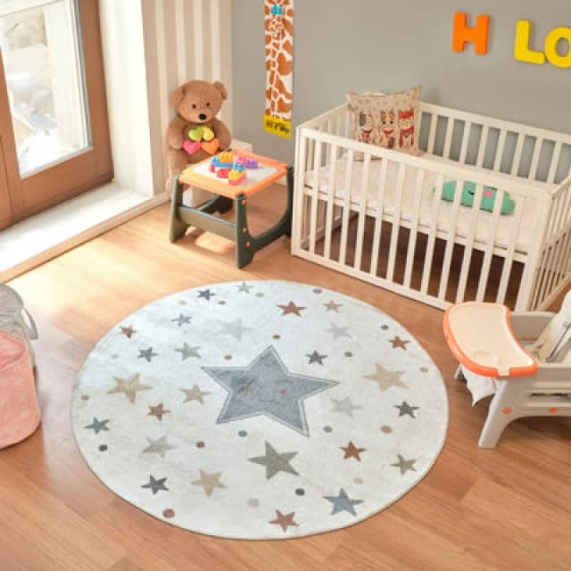 Livabliss Round Kids Machine Washable Multicolour/blue/bedroom Supermama Area Rug 160 X 160 Cm - Easy Care, Soft & Safe Rug For Kids Spaces