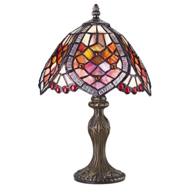 Happy Homewares Handmade Red Beaded Stained Glass Tiffany Table Lamp
