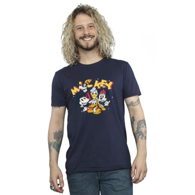 Disney Men Mickey Mouse Group T-Shirt in Navy Size: Small Navy S Male 5063153650817