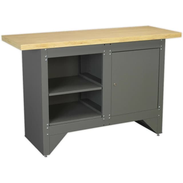 Loops Heavy Duty Steel Workbench - Shelf & Locked Cupboard - Garage Work Wood Station Metallics
