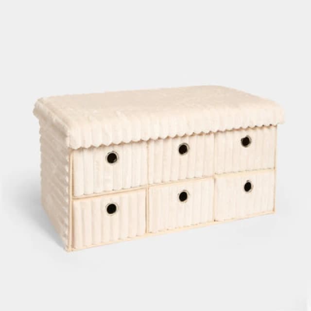 OHS OHS Storage Cube Unit 6 Draw Ottoman Space Saving Chest Shoe Ribbed Organiser in Cream Cream One Size Unisex 5027434232963