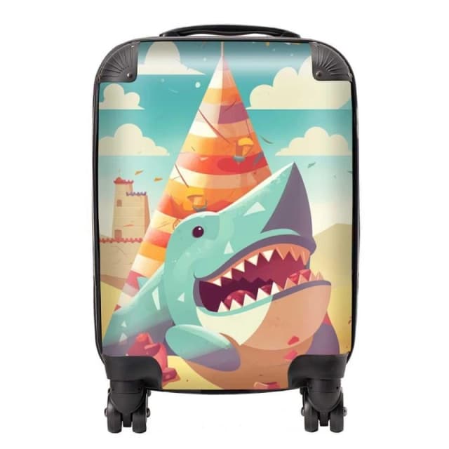 Warren Reed - Designer Shark On A Beach Holiday Suitcase in Yellow Size: Large Yellow Unisex Large