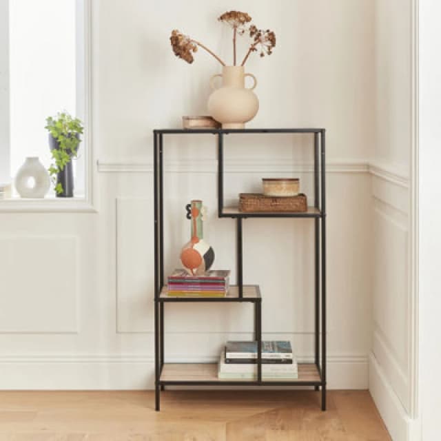 sweeek 4-level Industrial Bookshelf In Metal And Wood Effect Light Brown