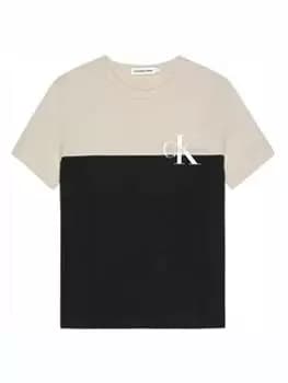 Calvin Klein Jeans Boys Colour Block Monogram T-Shirt - Black, Size 10 Years