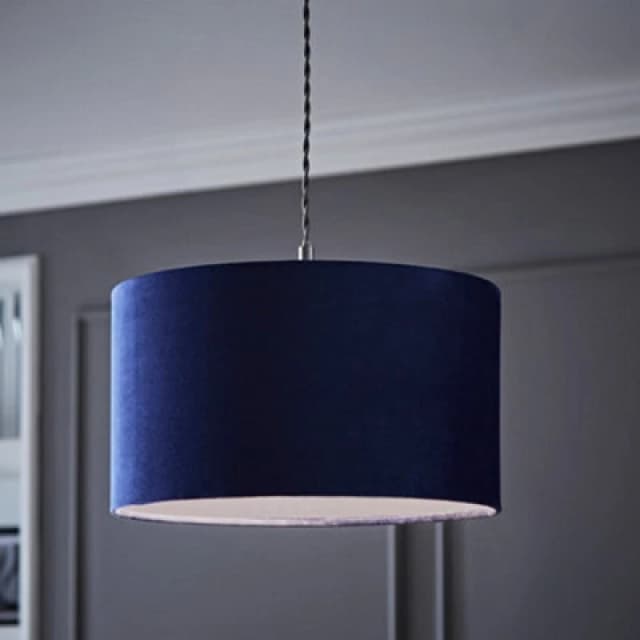 ValueLights ValueLights Reni Navy Blue Velvet Easy Fit Drum Ceiling Lamp Shade Size: Medium Navy Medium Unisex 5016529262954