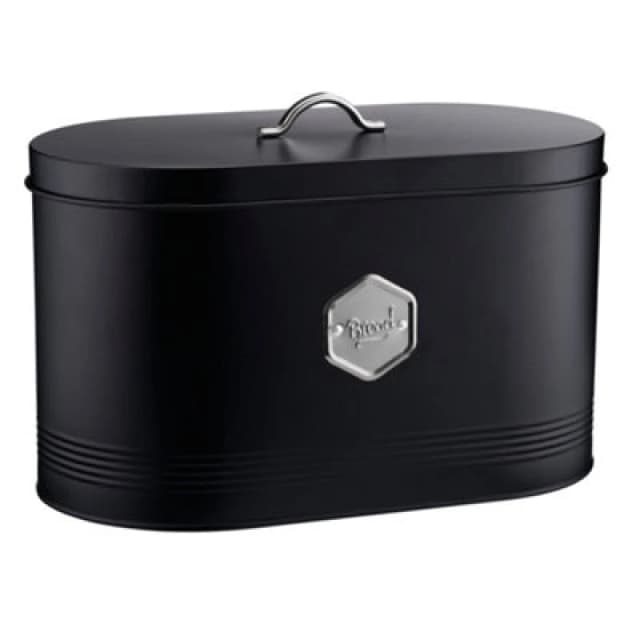 Cooks Professional Bread Bin - Modern Kitchen Countertop Labelled Metal Storage Canister Breathable Container - Black & Silver