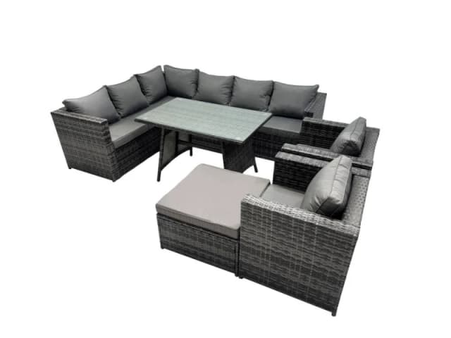 Fimous 9-seater Outdoor PE Rattan Sofa Set with with 2 Chair Big Stool in Dark Grey Dark Grey Unisex
