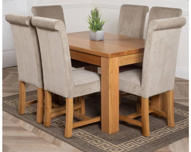 Thats Furniture Dakot 127 x 82cm Oak Small Dining Table & 6 Washington Fabric Chairs in Grey Size: 127 x 82cm Grey Unisex 127 x 82 cm