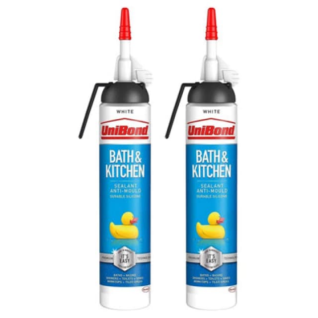 Unibond Mould Resistant Bath & Kitchen Silicone Sealant White, 208G, 2Pk