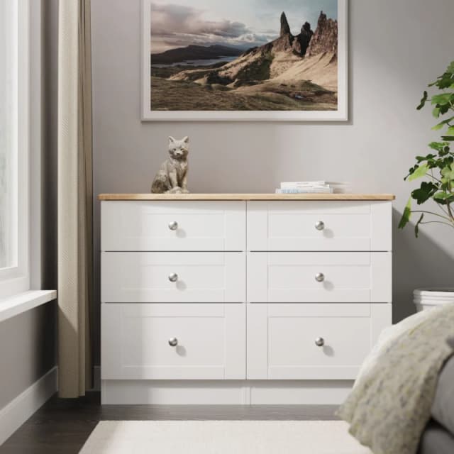 Welcome Furniture Ready Assembled Sussex 6 Drawer Midi Chest In White Ash & Bardolino Oak, White SUS015WABO