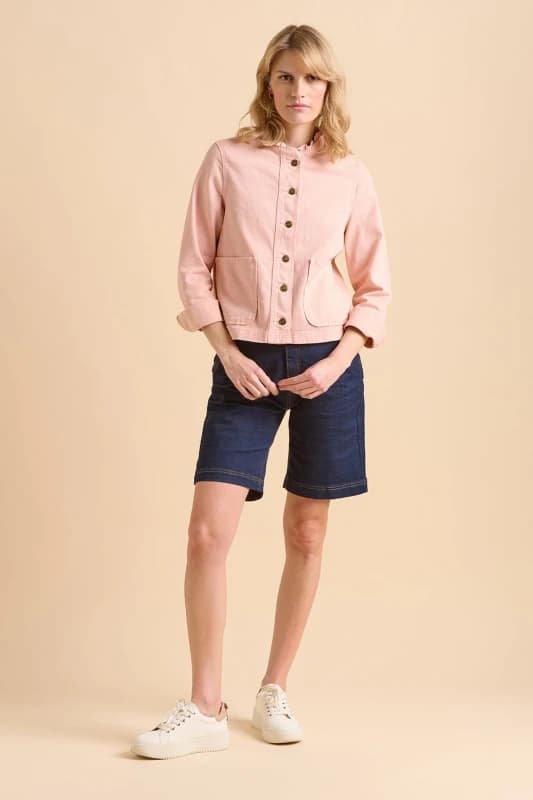 Brakeburn Womens Frill Neck Denim Jacket in Pink Size: 14 Pink Female 14