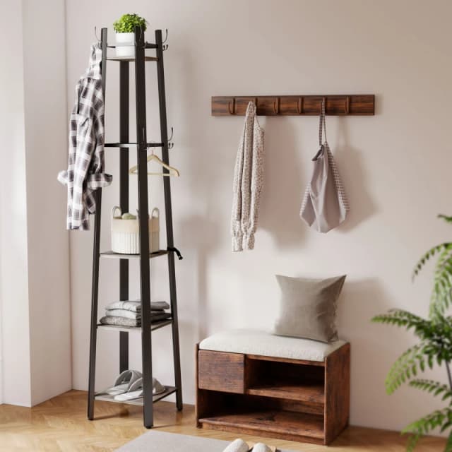 HOMCOM HOMCOM 4 Tier Freestanding Coat Rack with 8 Hooks for Entryway, Hallway in Grey Grey One Size Unisex 5063603131965