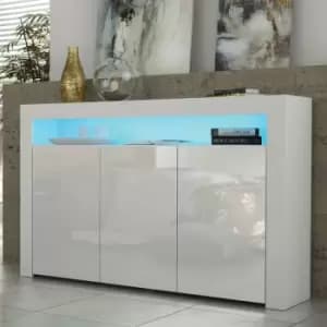 Tv Unit 155cm Sideboard Cabinet Cupboard tv Stand Living Room High Gloss Doors - White - White