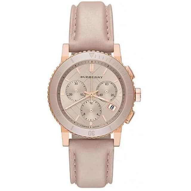 Burberry Unisex Watch BU9704|Chronograph Rose Gold Dial|Nude Cream Leather Strap