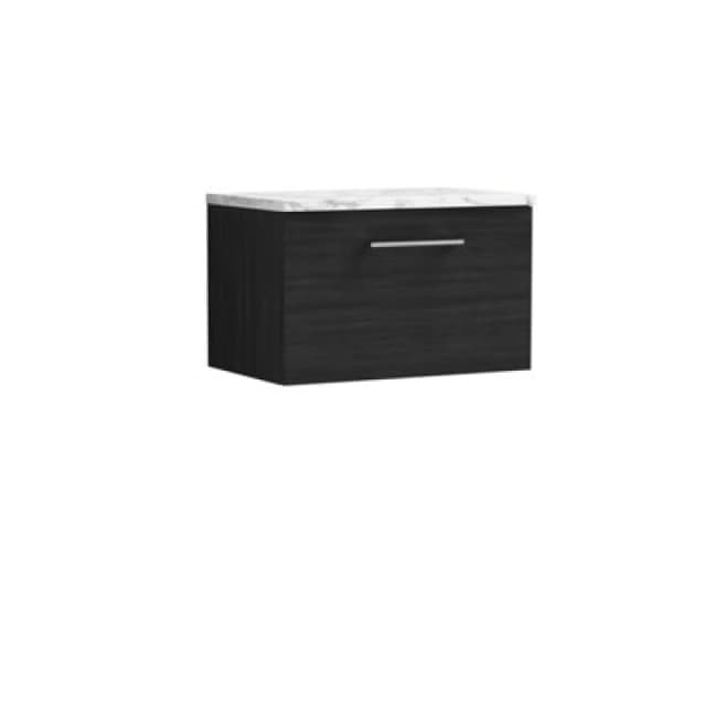 NUIE Nuie - Arno Wall Hung 1-Drawer Vanity Unit with Carrera Marble Worktop 600mm Wide - Charcoal Black Woodgrain ARN622LCM