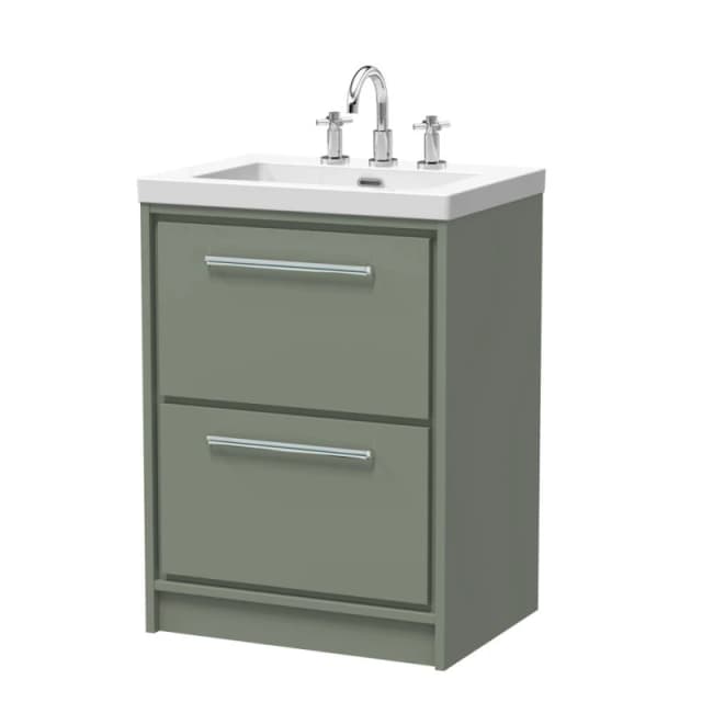 Balterley Bathroom 2 Soft Close Drawer Floor, Fireclay Basin, Green, 600mm in Green Green Unisex