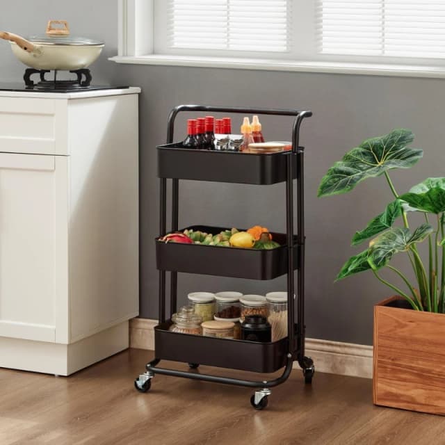 House of Home 3 Tier Storage Cart On Wheels Home Kitchen Office Bath-Bedroom Organiser Black unisex
