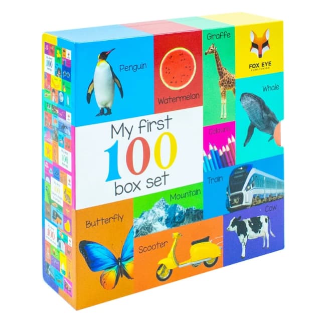 My First 100 Words Box Set 4 Board Books Collection Set Words, Animals, Colours Fox Eye Publishing Books