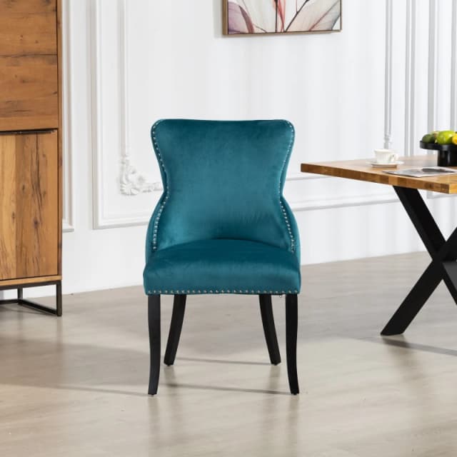 Artemis Home Palata Velvet Fabric Dining Chairs - Set of 2 in Teal Size: 2 Pack Teal Unisex 2 Pack