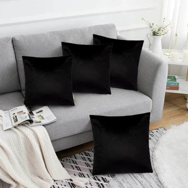Alan Symonds Plain Velvet Cushion Set of 4 Black unisex 45x45cm
