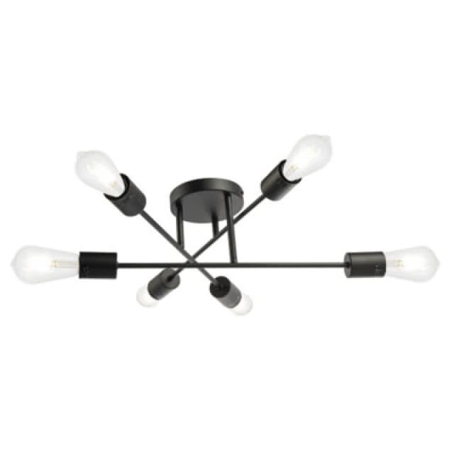Happy Homewares Industrial Designer Styled Mat Black Ceiling Light With Straight Metal Arms