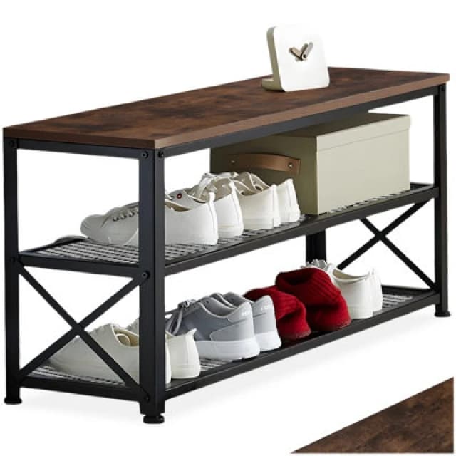 Tectake Shoe Rack Blackpool - Surface Shelf And 2 Grid Shelves, Industrial Style - Industrial Wood Dark, Rustic