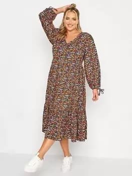 Yours Tiered Tie Sleeve Dress Trans Floral, Black, Size 18, Women