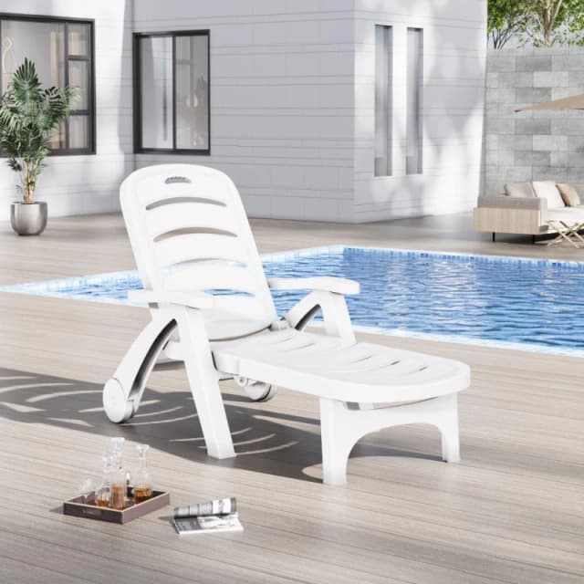 Breeins Outdoor Plastic Foldable Garden Lounger White White L