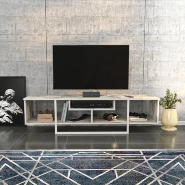 Decorotika Astona TV Stand TV Unit For Tvs Up To 65" White Marbel Effect And White