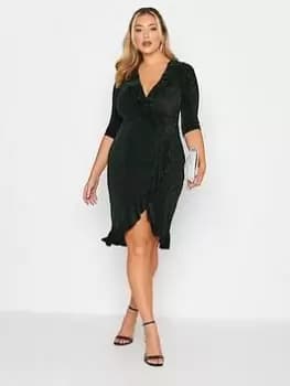 Yours Party Ruffle Wrap Dress - Green, Size 20, Women