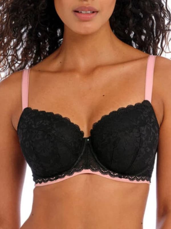 Freya Womens underwired plunge padded bra Freya Offbeat Noir Female 95D