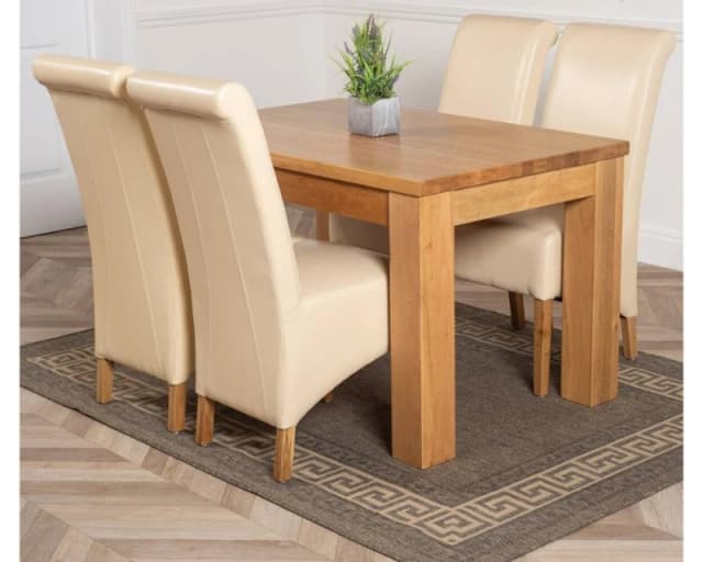 Thats Furniture Dakot 127 x 82cm Oak Small Dining Table & 4 Montana Leather Chairs in Cream Size: 127 x 82cm Cream Unisex 127 x 82 cm