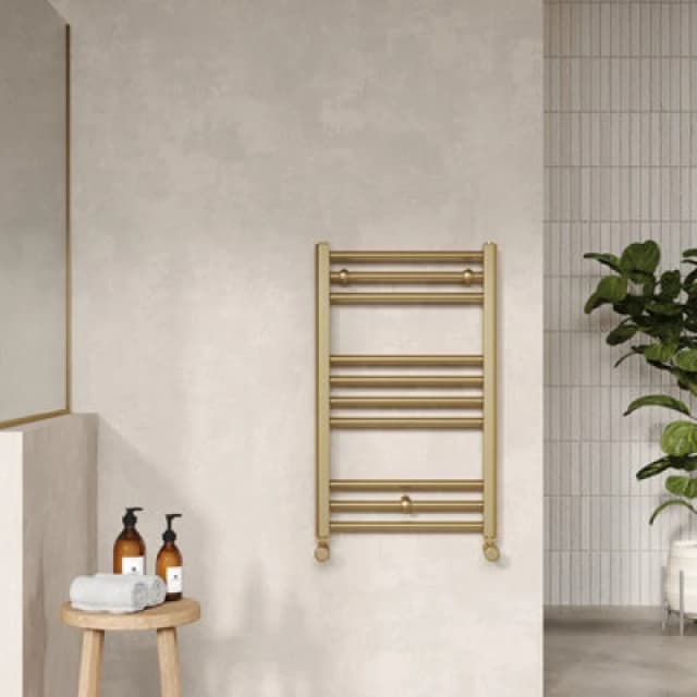 Nuie Straight Towel Radiator 800 X 500Mm Brushed Brass, Brown MTY803