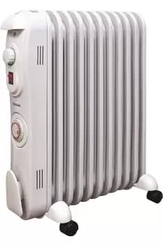 White 2500W 11 Fin Portable Electric Slim Oil Filled Radiator Heater with Adjustable Temperature Thermostat, 3 Heat Settings & Safety Cut Off - 2Kw