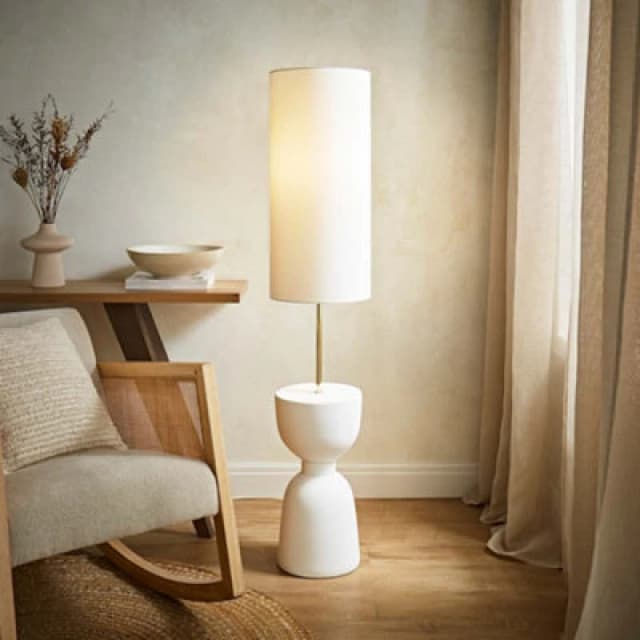 ValueLights ValueLights Esme Linen Tall Lamp Shade Ceramic Table Midi Floor Lamp in Cream Cream One Size Unisex 5016529271864