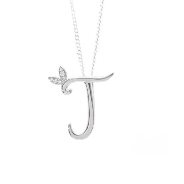 Say It With Winged Diamond Initial Necklace - Sterling Silver - J/18" Size: 18" Silver Unisex 18"