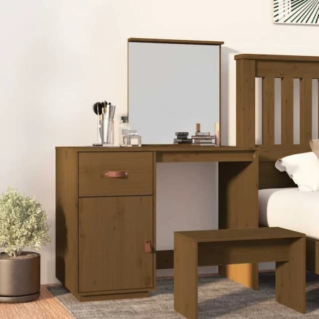 Vidaxl Dressing Table Honey Brown 95X50X134cm Solid Wood Pine, Brown 820090