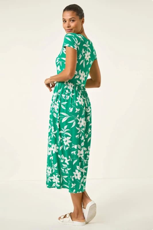 Roman Womens Floral Print Pocket Midi Dress in Green Size: 10 Green Female 10
